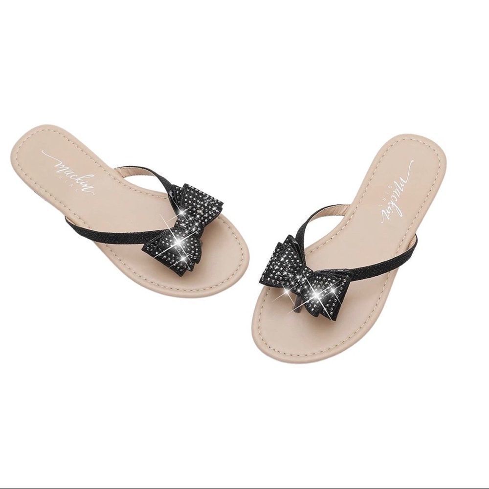 MACKIN J Women's Flip Flops Rhinestones Bow Dress Sandals